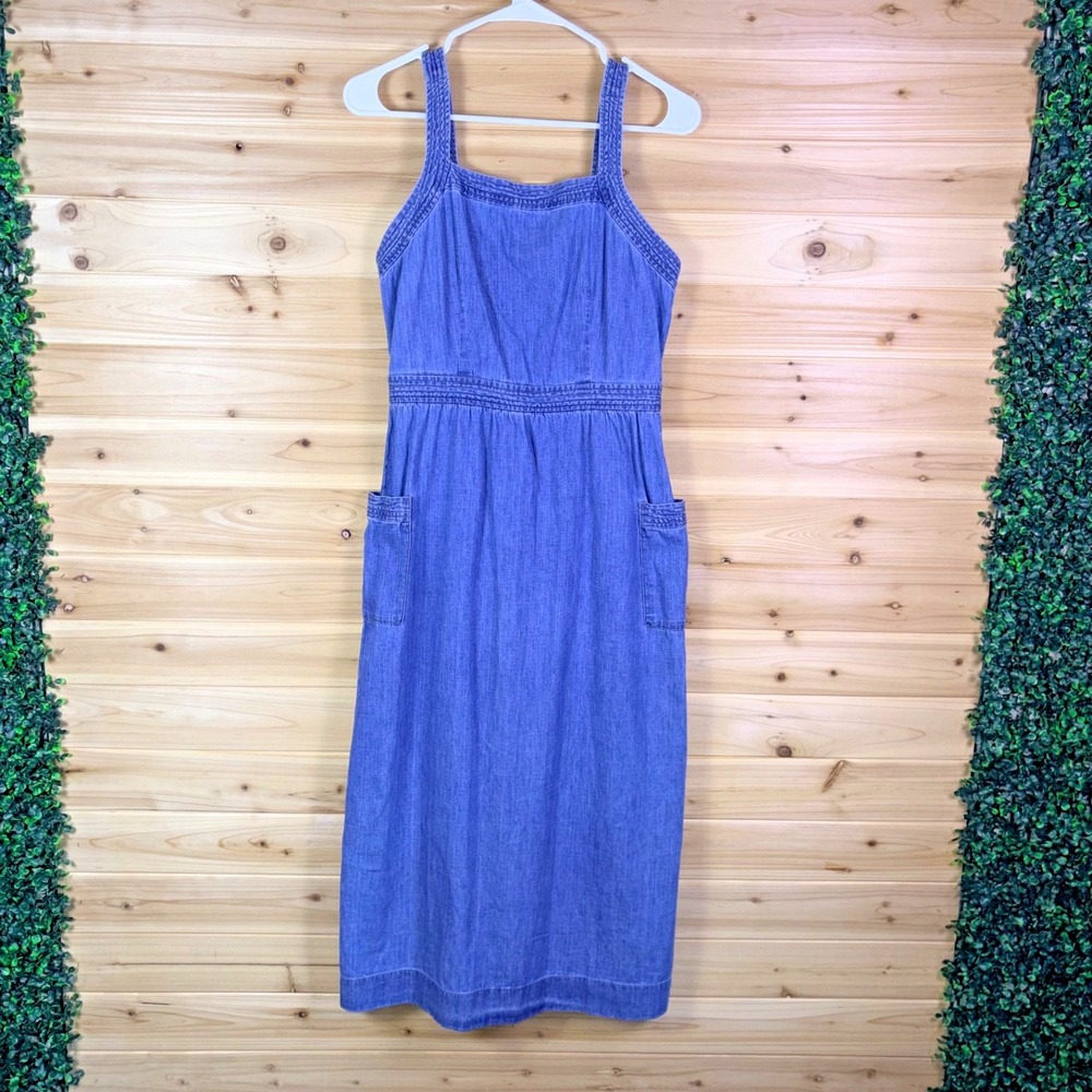 Madewell Dress Womens 4 Denim Blue Apron Button Up Back Sleeveless Maxi Dress